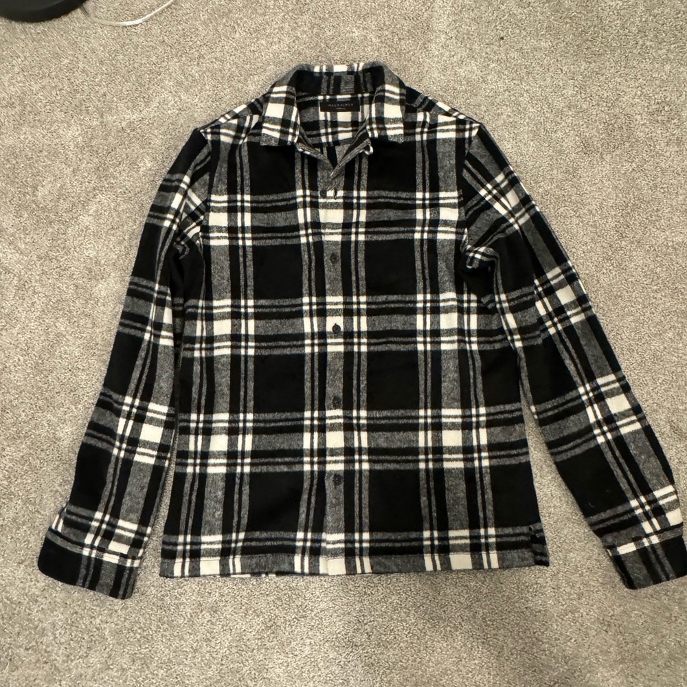 All Saints, Checkered Button Up Shirt, Medium, Black & White